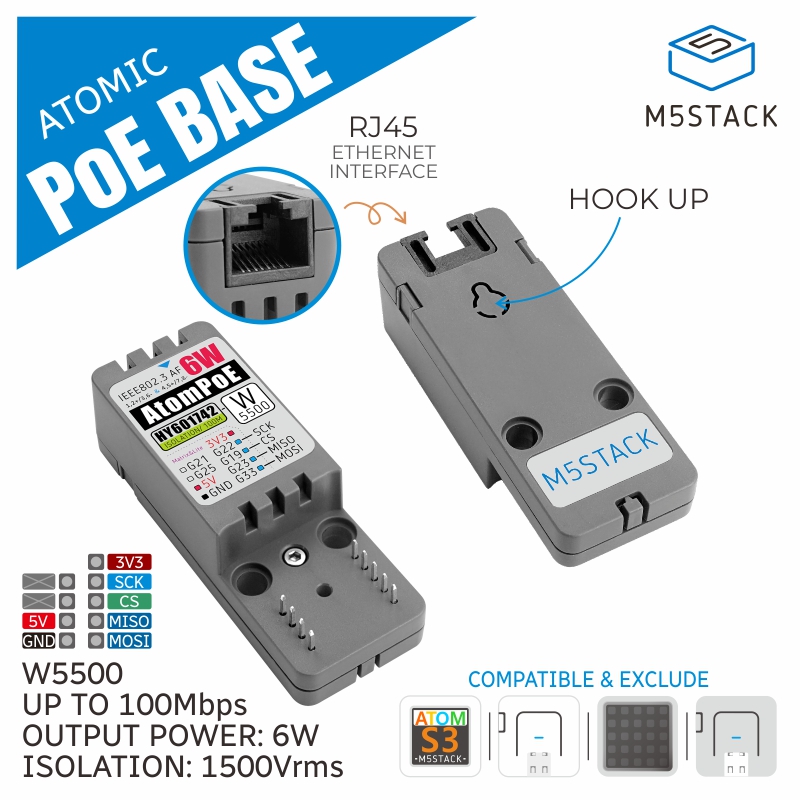 M5Stack Official ATOMIC PoE Ba – обзор и цена Ethernet W5500